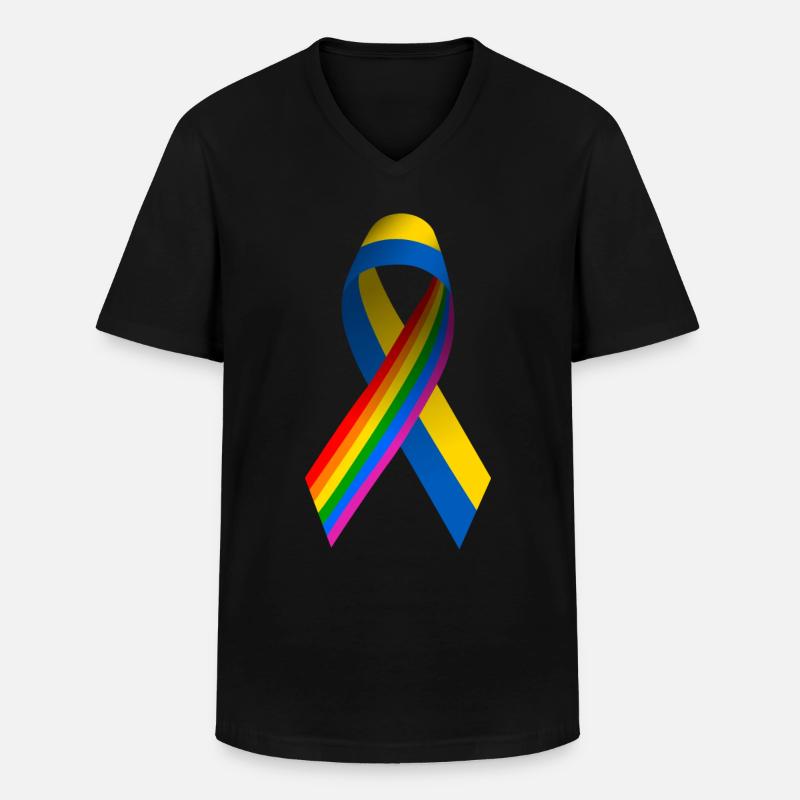 Schleife Ukraine mit Regenbogen - Männer-T-Shirt mit V-Ausschnitt - Schwarz