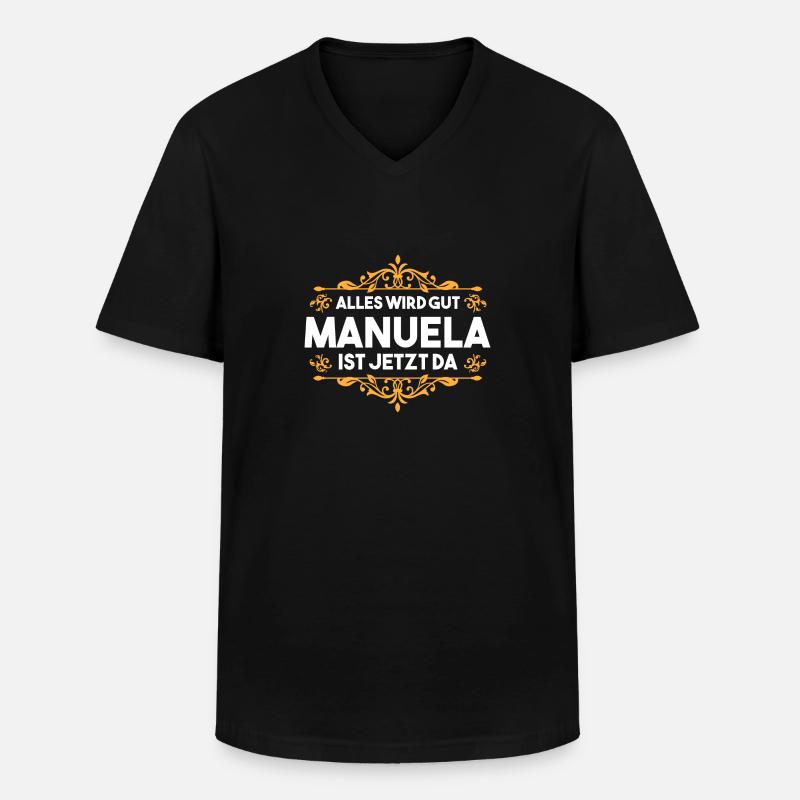 Manuela - Männer-T-Shirt mit V-Ausschnitt - Schwarz