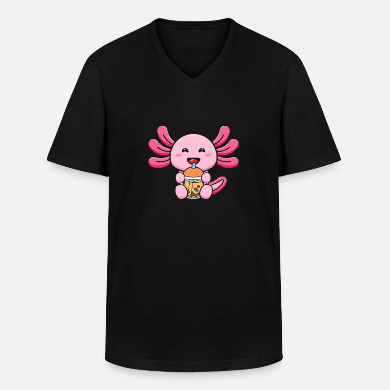 Bubble Tea Axolotl - Männer-T-Shirt mit V-Ausschnitt - Schwarz