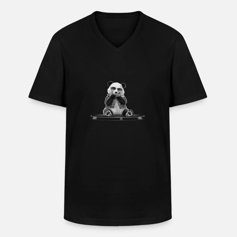 Panda Harmonica Playing Gift - Men's V-Neck T-Shirt - black