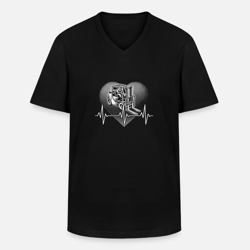 Herzschlag Gabelstapler - Männer-T-Shirt mit V-Ausschnitt - Schwarz