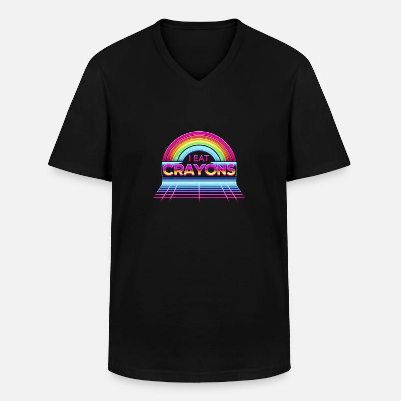 I Eat Crayons 6 - Männer-T-Shirt mit V-Ausschnitt - Schwarz