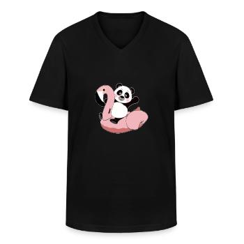 Panda on flamingo air mattress kawaii summer cool - Men's V-Neck T-Shirt - black - Front - AI Model Male 178 dark (178cm)