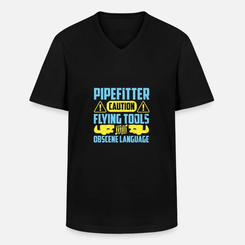 Pipefitter's Caution - Männer-T-Shirt mit V-Ausschnitt - Schwarz