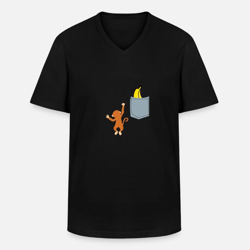 Monkey In A Pocket - Männer-T-Shirt mit V-Ausschnitt - Schwarz
