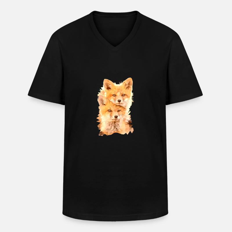 Fuchs Polygon Art - Männer-T-Shirt mit V-Ausschnitt - Schwarz