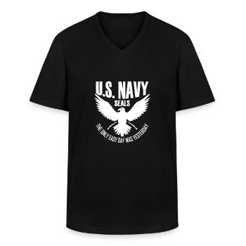 U S Navy Seals The Only Easy Day Was Yesterday - Men's V-Neck T-Shirt - black - Front - AI Model Male 178 dark (178cm)