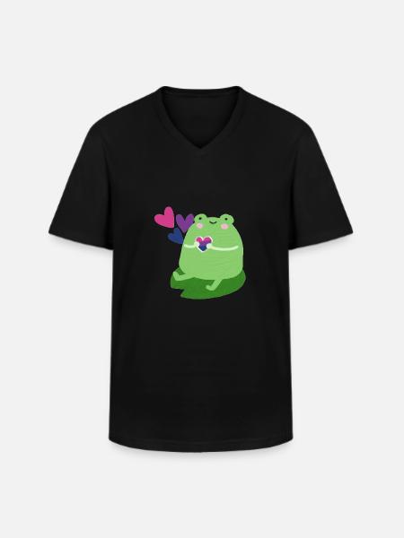 Sød frø med biseksuelle stolthed flag farver - Klassisk herre T-shirt med V-udskæring - sort