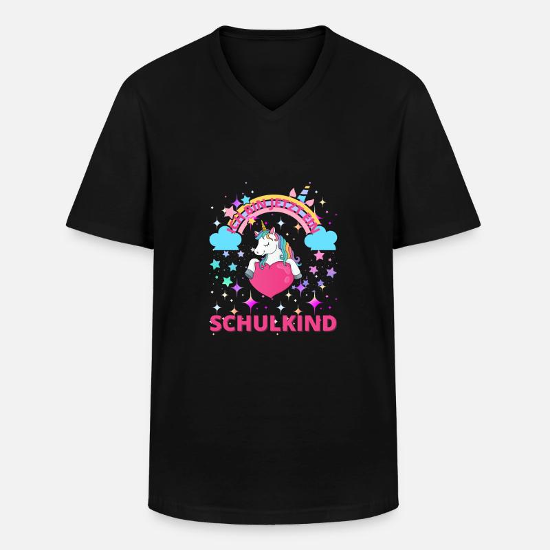 Ich bin jetzt ein Schulkind - Einhorn - Männer-T-Shirt mit V-Ausschnitt - Schwarz