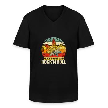 Peace Rock 'n' Roll Rock Kleidung Vintage Cannabis - Männer-T-Shirt mit V-Ausschnitt - Schwarz - Vorne - AI Model Male 178 dark (178cm)
