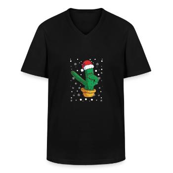 Dabbing Cactus Santa Claus Cap Christmas - Men's V-Neck T-Shirt - black - Front - AI Model Male 178 dark (178cm)