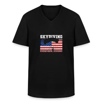 Parachutiste américain saut en parachute - T-shirt col V Homme - noir - Devant - AI Model Male 178 dark (178cm)