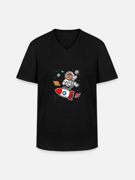 capybara astronaut in space Funny Rodent Lover Pun - Men's V-Neck T-Shirt - black