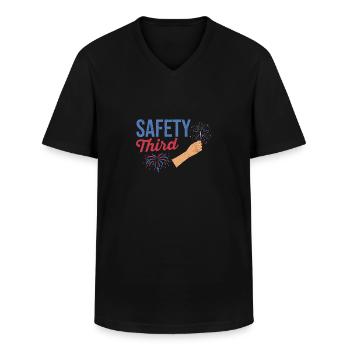 Funny July 4th Patriotic Fireworks Safety Third - Men's V-Neck T-Shirt - black - Front - AI Model Male 178 dark (178cm)