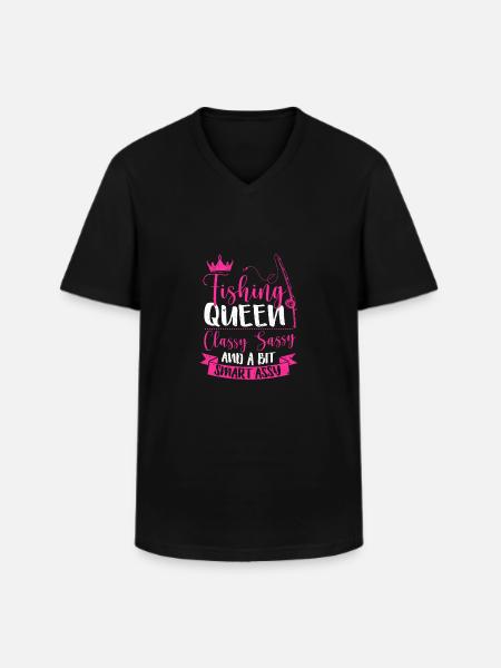 Funny Trout Fishing Queen Women - Men's V-Neck T-Shirt - black