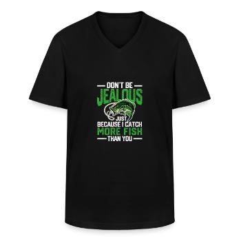 Ne sois pas jaloux juste parce que j’ai un drôle - T-shirt col V Homme - noir - Devant - AI Model Male 178 dark (178cm)