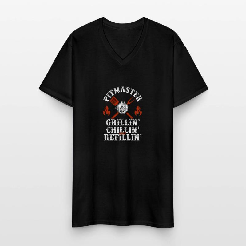 Pitmaster Grillin Chillin et Refillin BBQ Smoker T-shirt col V Homme