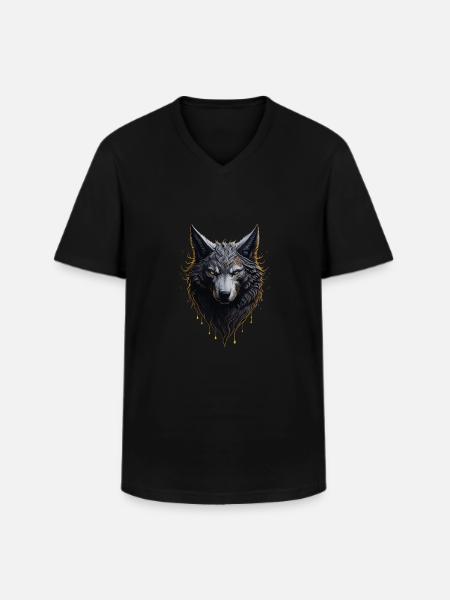 WOLF DESIGN - Männer-T-Shirt mit V-Ausschnitt - Schwarz