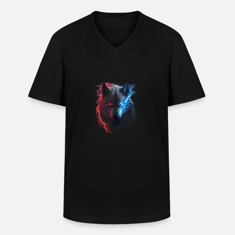 Roter und blauer Blitzwolf - Männer-T-Shirt mit V-Ausschnitt - Schwarz
