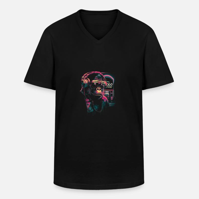 Neon-Gorilla - Männer-T-Shirt mit V-Ausschnitt - Schwarz