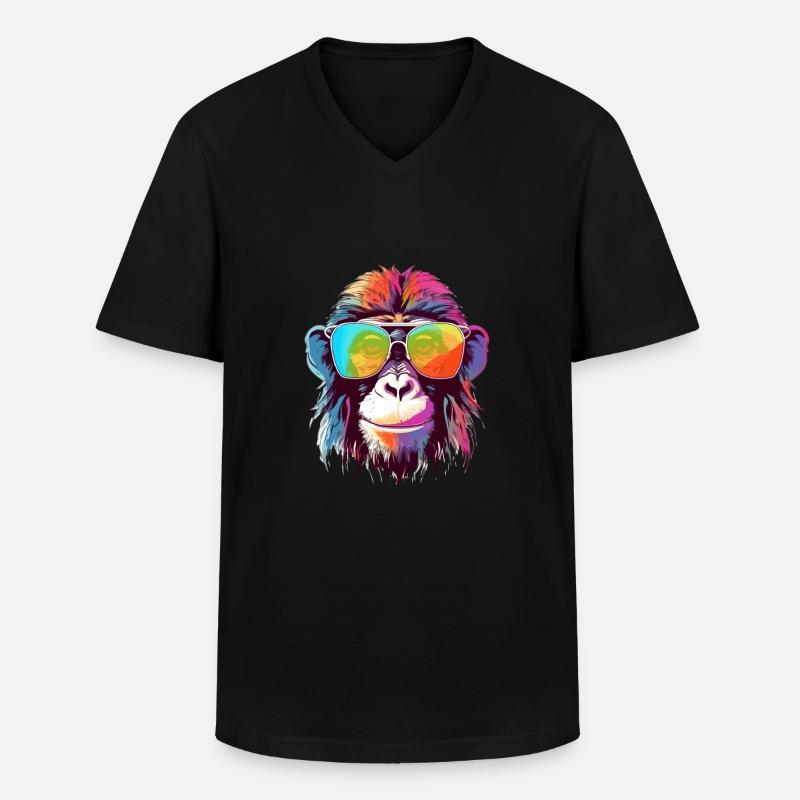 Bily, der bebrillte Affe - Männer-T-Shirt mit V-Ausschnitt - Schwarz