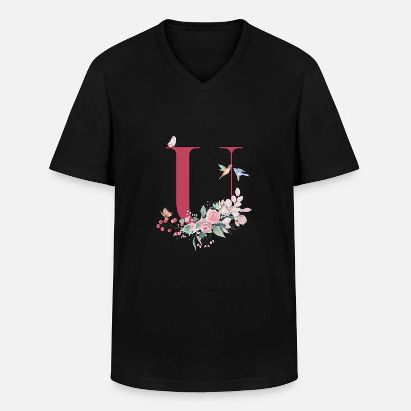 Buchstabe u floral - Geschenkidee - Männer-T-Shirt mit V-Ausschnitt - Schwarz