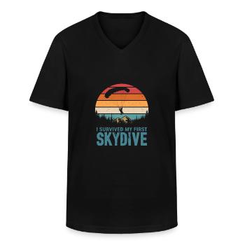 J’ai survécu à mon premier parachute de parachutiste - T-shirt col V Homme - noir - Devant - AI Model Male 178 dark (178cm)