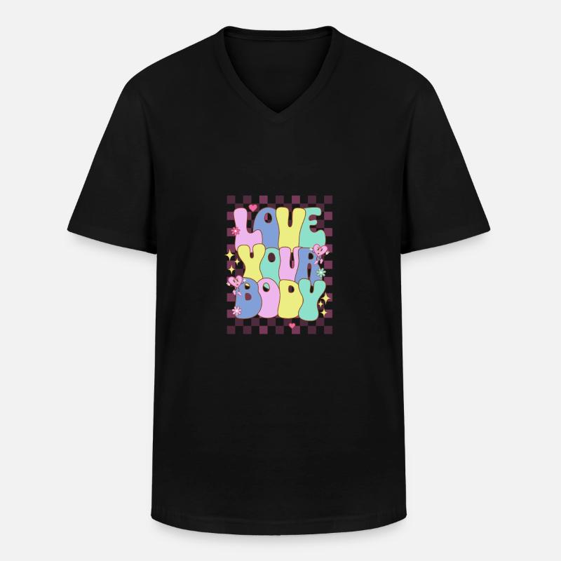 Körper positiv - Männer-T-Shirt mit V-Ausschnitt - Schwarz