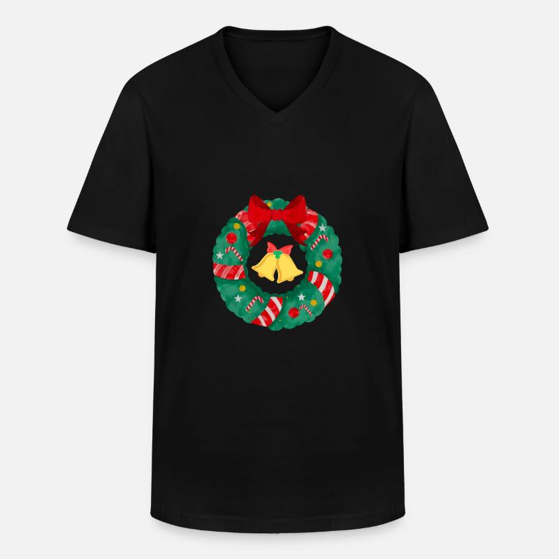 Weihnachtskranz mit Glocken - Männer-T-Shirt mit V-Ausschnitt - Schwarz
