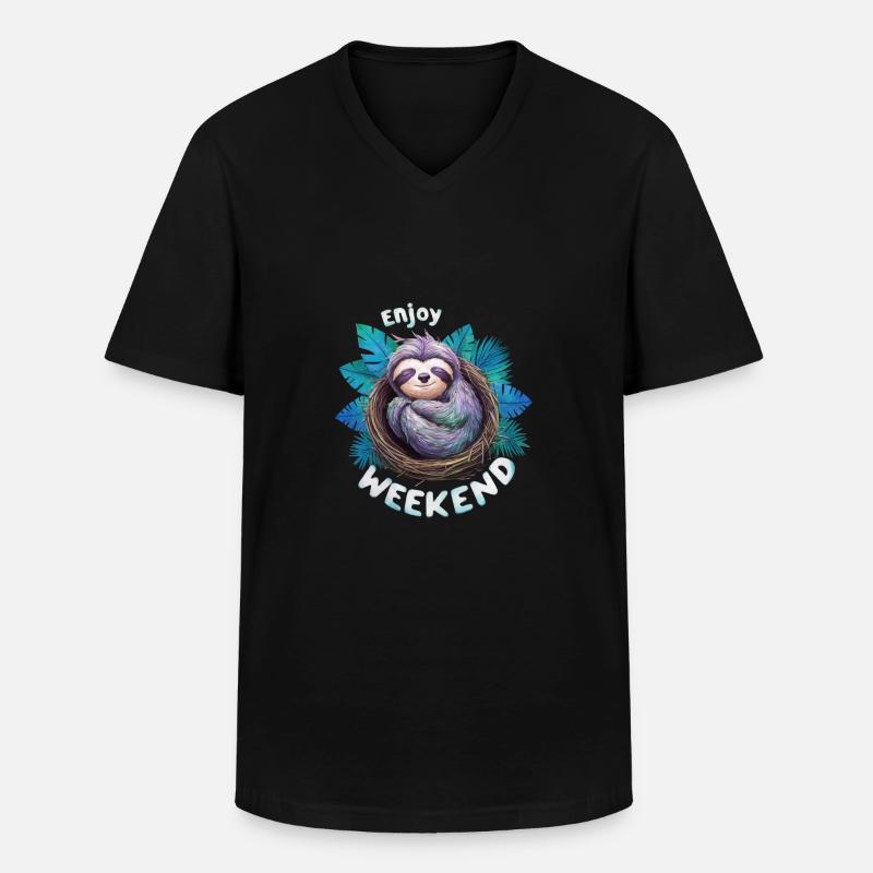 WOCHENENDE GENIESSEN - Männer-T-Shirt mit V-Ausschnitt - Schwarz