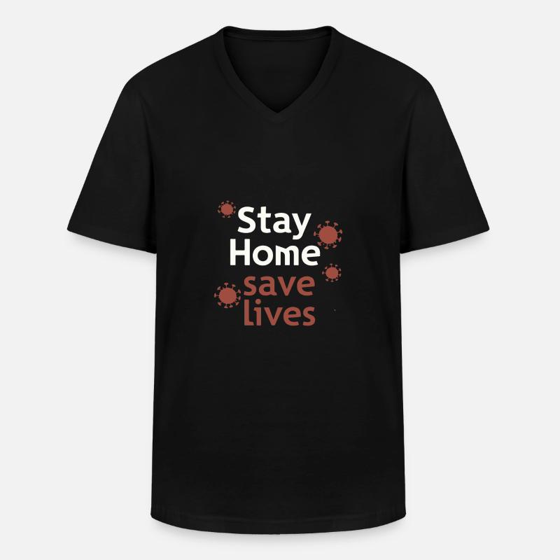 BLEIBEN SIE ZU HAUSE - Männer-T-Shirt mit V-Ausschnitt - Schwarz