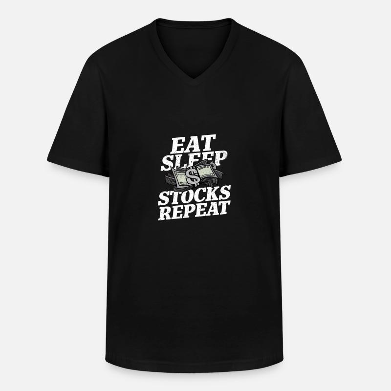 Manger, dormir, stocker, répéter - T-shirt col V Homme - noir