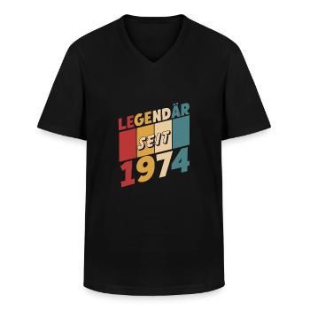 Légendaire depuis 1974 Oh mon dieu comme c’est drôle - T-shirt col V Homme - noir - Devant - AI Model Male 178 dark (178cm)