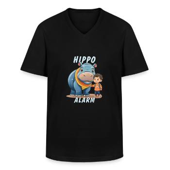 ALARME HIPPOPOTAME ENFANT - T-shirt col V Homme - noir - Devant - AI Model Male 178 dark (178cm)