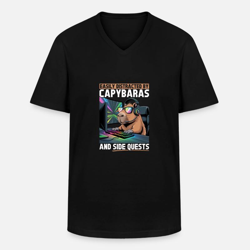 Capybara PC Gamer Gaming - T-shirt col V Homme - noir