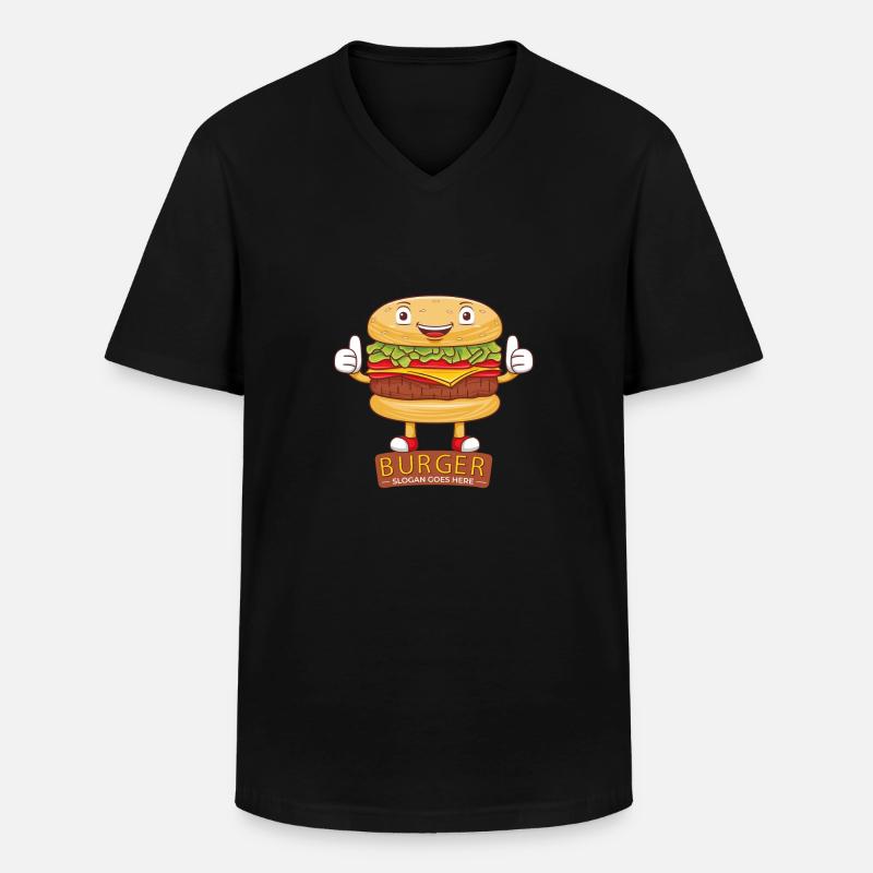 Cute Burger Cartoon Art - Men's V-Neck T-Shirt - black