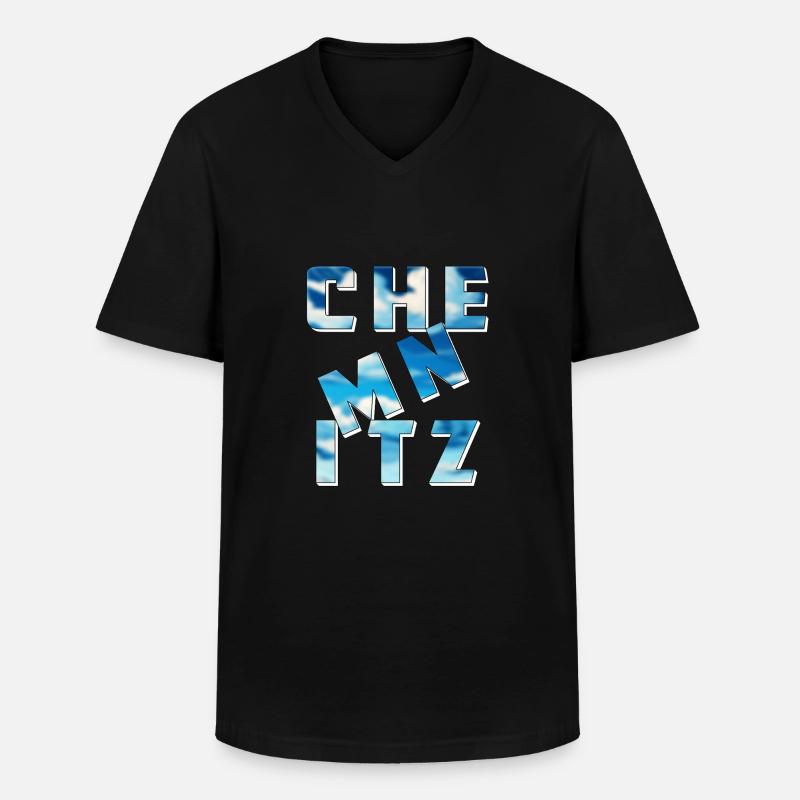 CHEMNITZ - Männer-T-Shirt mit V-Ausschnitt - Schwarz