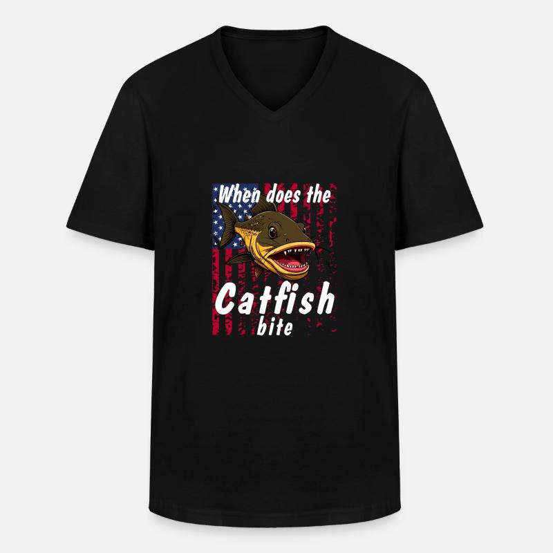 When does the catfish bite - Männer-T-Shirt mit V-Ausschnitt - Schwarz