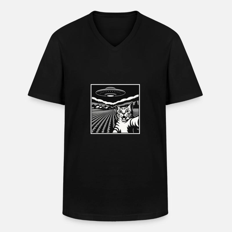Funny Cat, Alien Machine - Männer-T-Shirt mit V-Ausschnitt - Schwarz