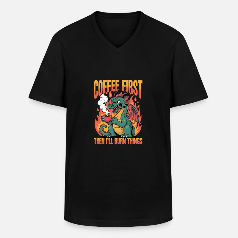 Dragon Coffee Mythical Creatures - Männer-T-Shirt mit V-Ausschnitt - Schwarz