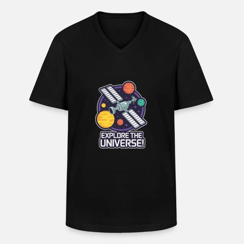 STATION SPATIALE, EXPLOREZ L’UNIVERS - T-shirt col V Homme - noir