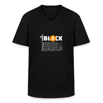 Bitcoin First Block - Men's V-Neck T-Shirt - black - Front - AI Model Male 178 dark (178cm)