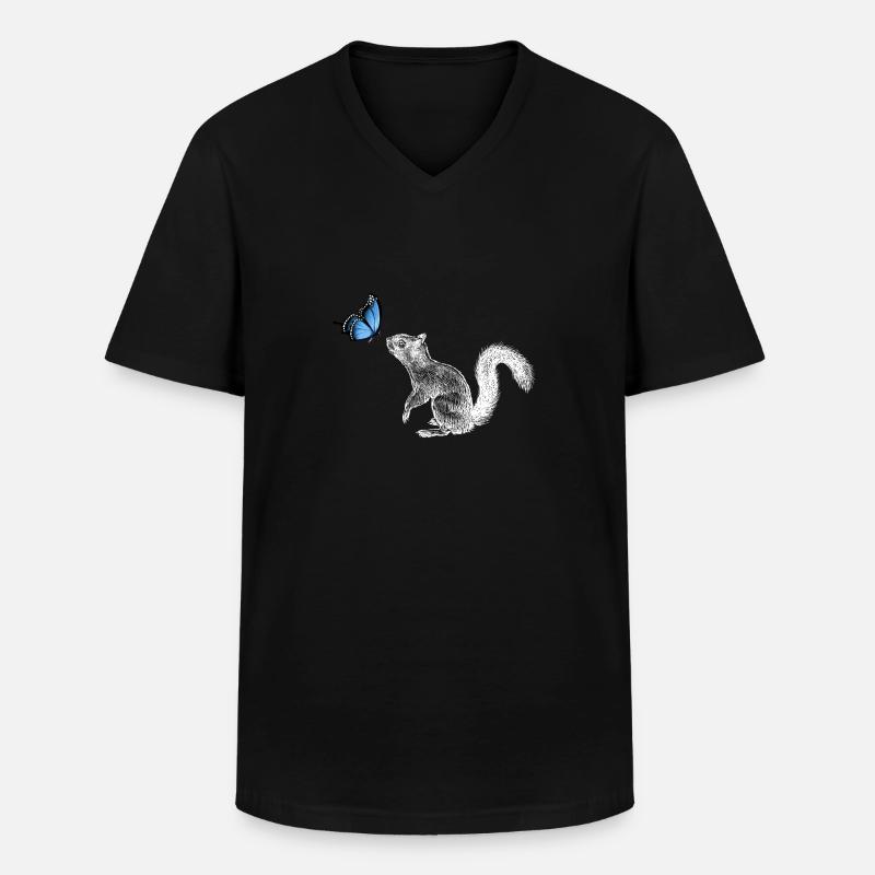 Eichhörnchen mit Schmetterling - Männer-T-Shirt mit V-Ausschnitt - Schwarz