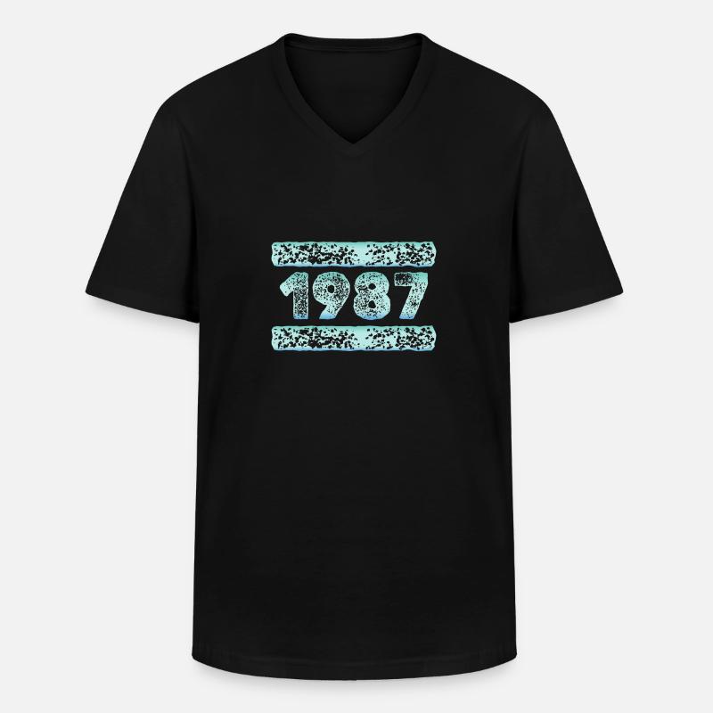 1987 - Männer-T-Shirt mit V-Ausschnitt - Schwarz
