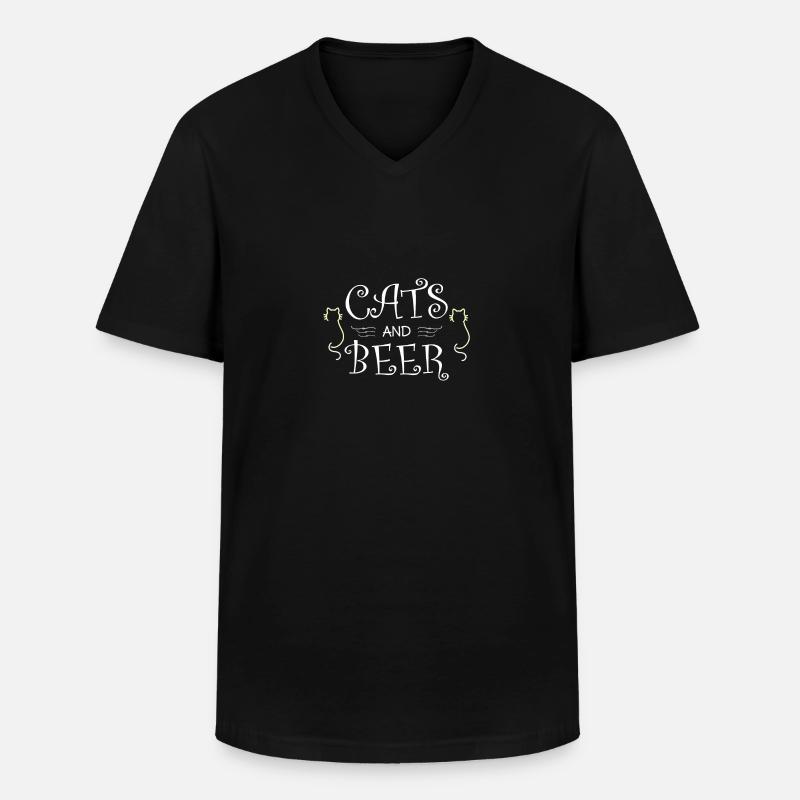 Katze und Bier - Männer-T-Shirt mit V-Ausschnitt - Schwarz