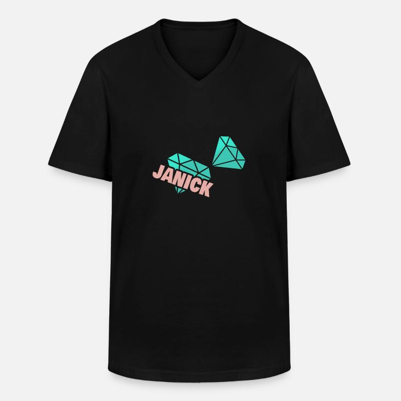 Papa Janick - Männer-T-Shirt mit V-Ausschnitt - Schwarz