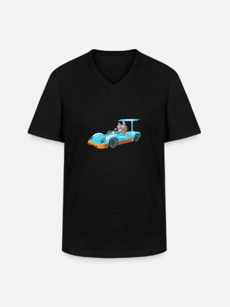 Racer Cat - Men's V-Neck T-Shirt - black