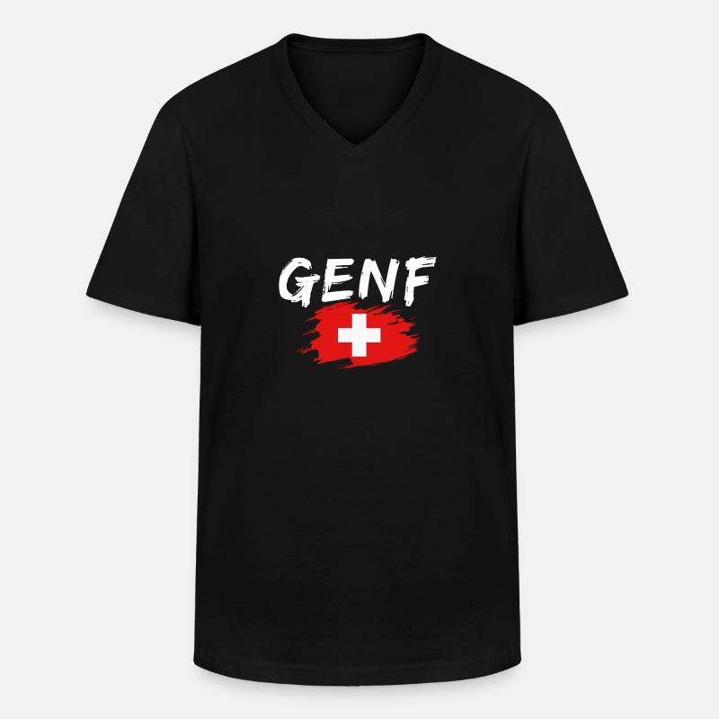 Genf Flagge Schweiz - Männer-T-Shirt mit V-Ausschnitt - Schwarz