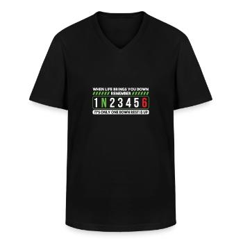 When Life Brings You Down It’s Only One Down - Männer-T-Shirt mit V-Ausschnitt - Schwarz - Vorne - AI Model Male 178 dark (178cm)