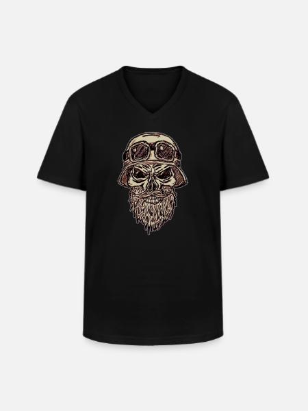Skull with beard and helmet - Men's V-Neck T-Shirt - black